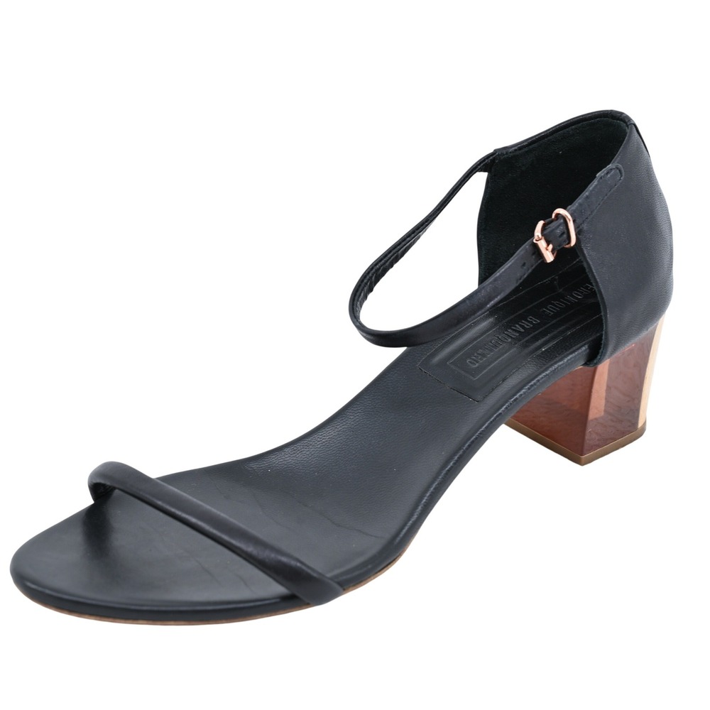 Veronique Branquinho Black Leather Architectural Wood Lucite Heel Sandals 10.5